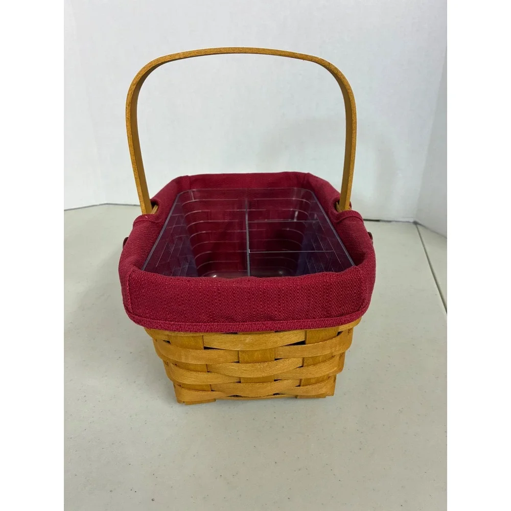 Longaberger 2009 Handmade‎ Basket with Burgundy Liner and Divided Protector USA